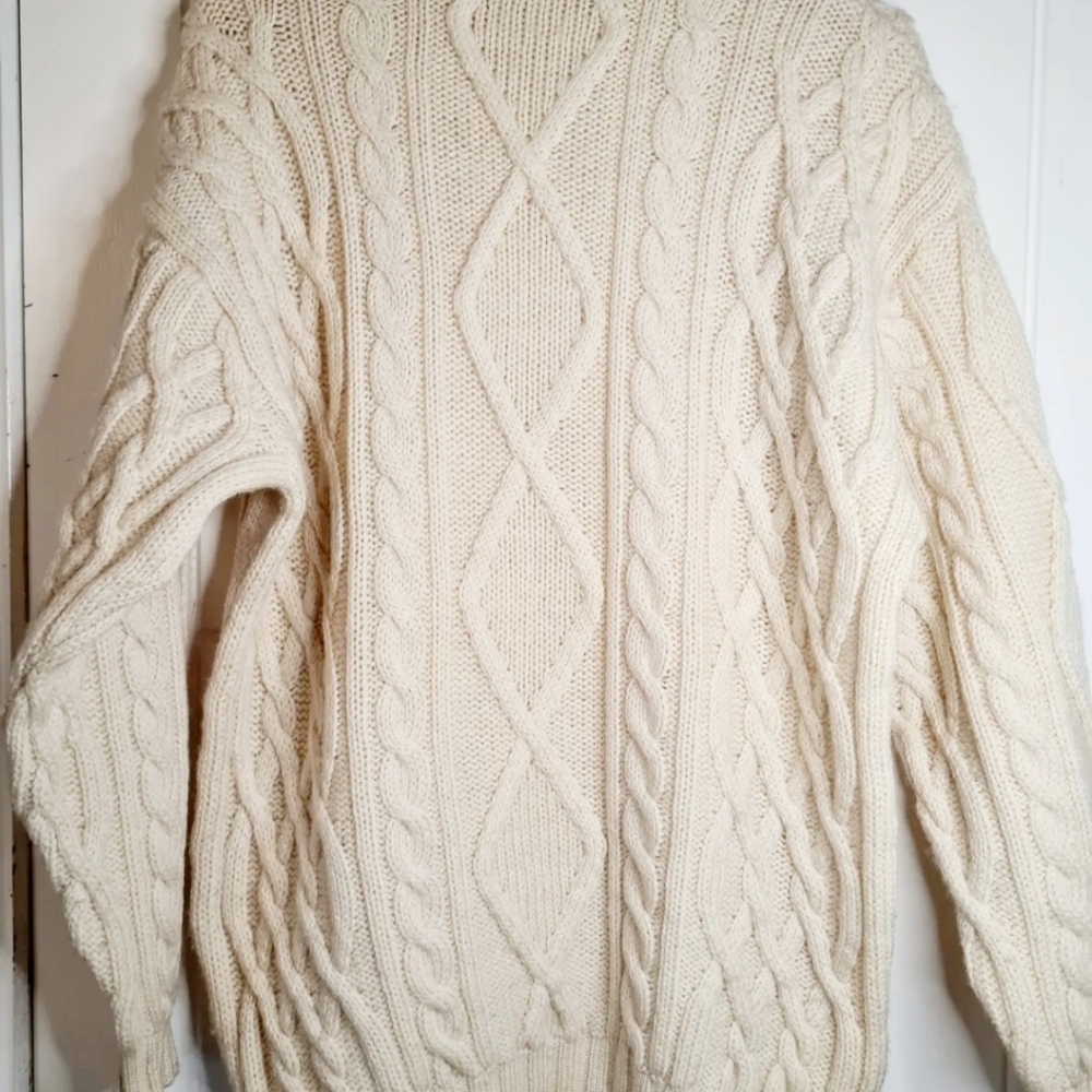 Vintage M&S Pure Wool Cream Cable Knit Scandi Chunky Size L 42" Chest - Picture 7 of 10